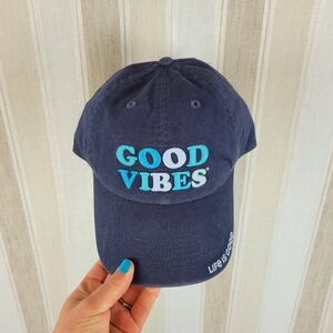 NEW Life Is Good Good Vibes Baseball Hat Cap Blue‎ 100% Cotton